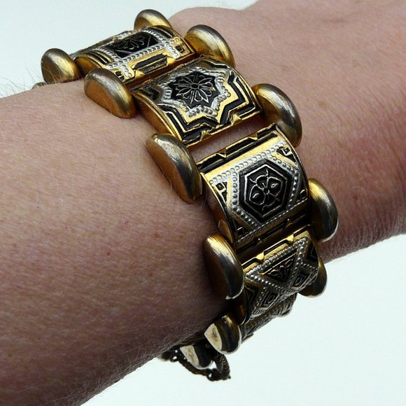 🔴 Vintage Damascene style black & gold bracelet - Picture 2 of 8